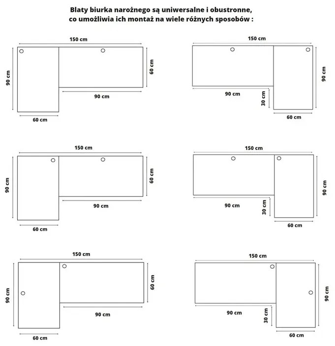 Narożne biurko z regulowanymi nogami 150x90x60 dąb craft złoty - Kogito