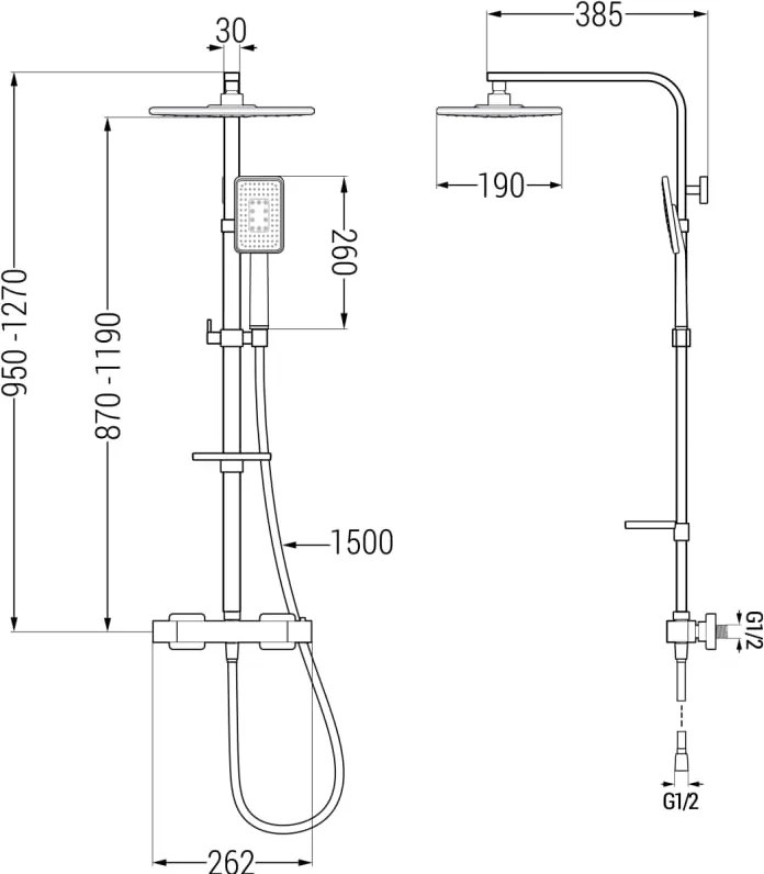 Mexen CQ54 zestaw prysznicowy natynkowy z deszczownicą i baterią termostatyczną, czarny/chrom - 772505495-71