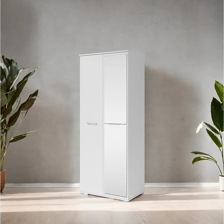 Szafa Otwierana Dwudrzwiowa z Lustrem 80cm x 200cm  BIAŁA | Półki + Wieszak