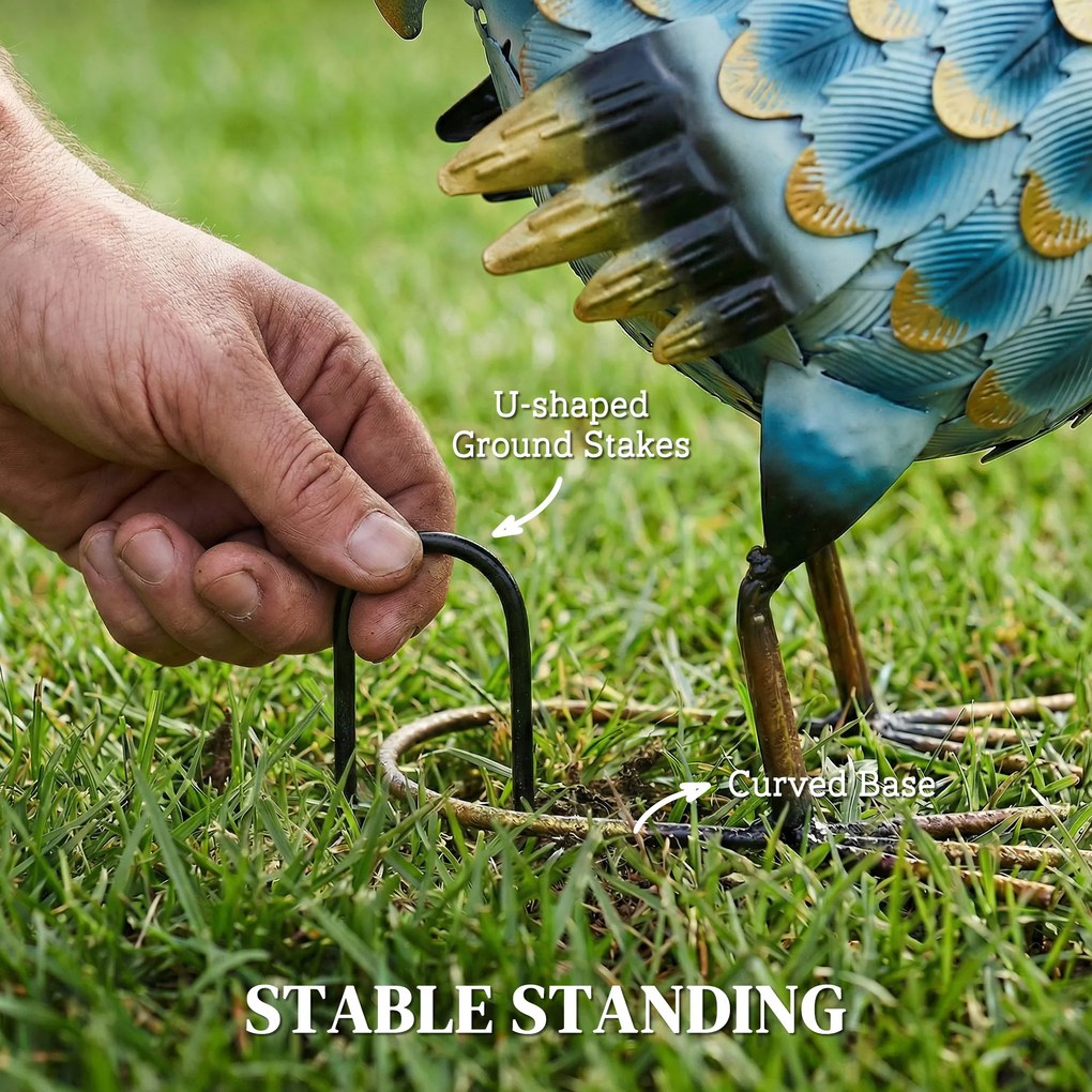 Outsunny Figura koguta do ogrodu, metalowa dekoracja, 41 cm, stojąca rzeźba z kotwami gruntowymi, wielokolorowa | Aosom PL