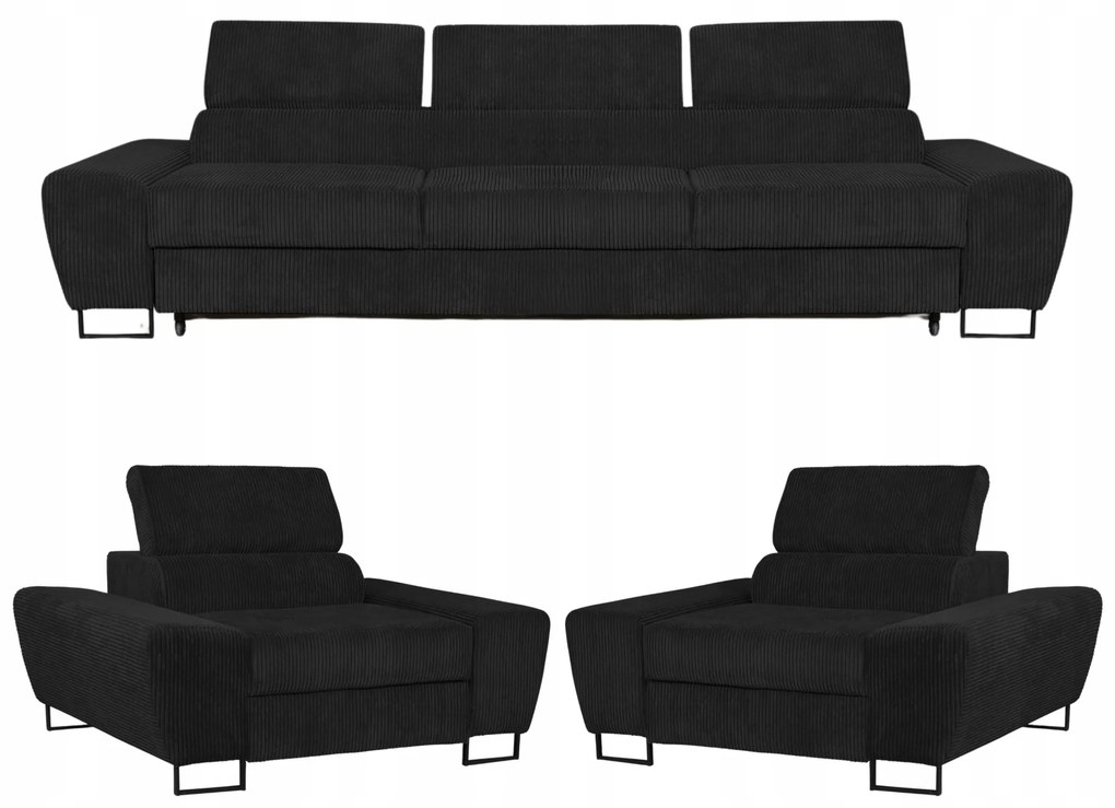 Zestaw mebli wypoczynkowych salon Savio Sofa 3os fotele czarny Family Meble