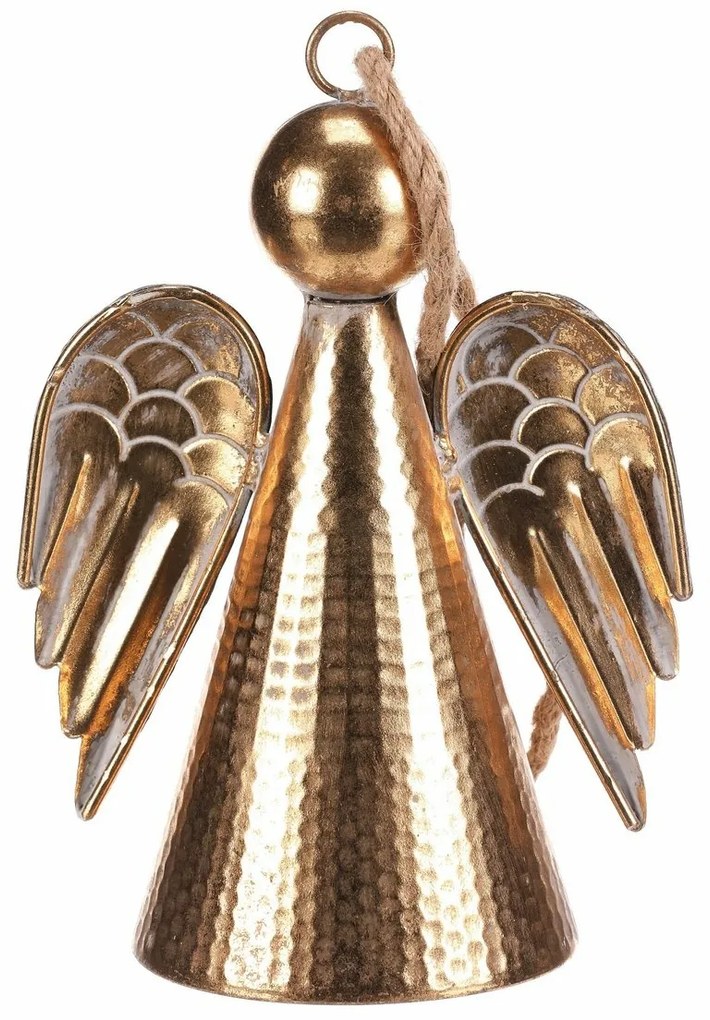 Zawieszka metalowa ozdoba świąteczna Anioł dzwonek24 cm, złota