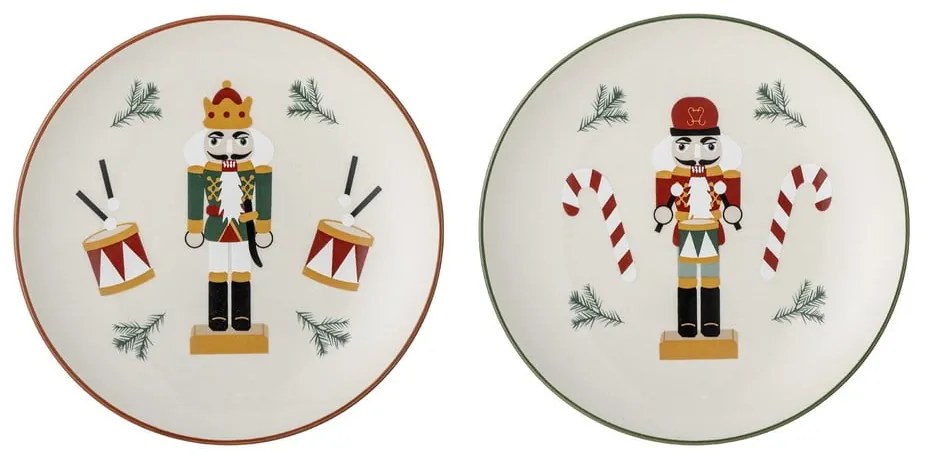 Kremowe kamionkowe talerze deserowe ze świątecznym motywem zestaw 2 szt. ø 16 cm Jolly – Bloomingville