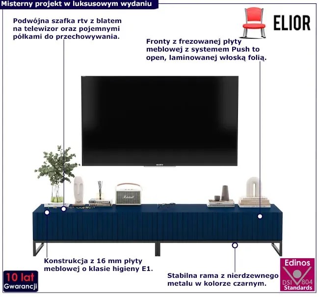 Zestaw 2 granatowych ryflowanych szafek RTV W4-S15