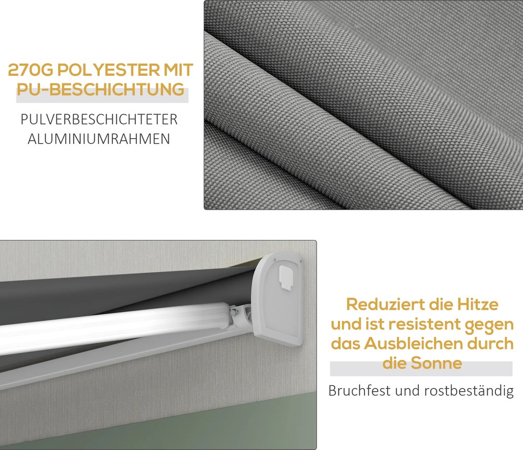 Outsunny Markiza, elektryczna/ręczna, w pełni kasetowa, pilot zdalnego sterowania, rama aluminiowa, 4 x 3 m, Jasnoszary