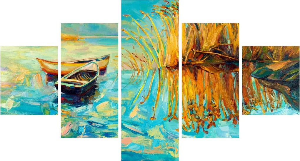 Obraz - Jezioro z łodziami (125x70 cm)
