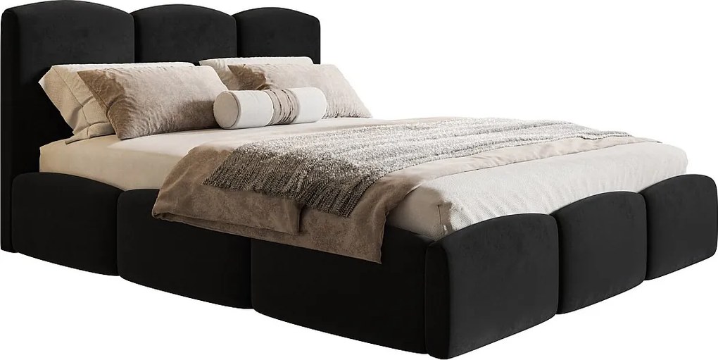 Łóżko dwuosobowe 160x200 Roma Slim - gruba pianka, stelaż metalowy, pojemnik - aksamit czarny (Amor Velvet 4322)