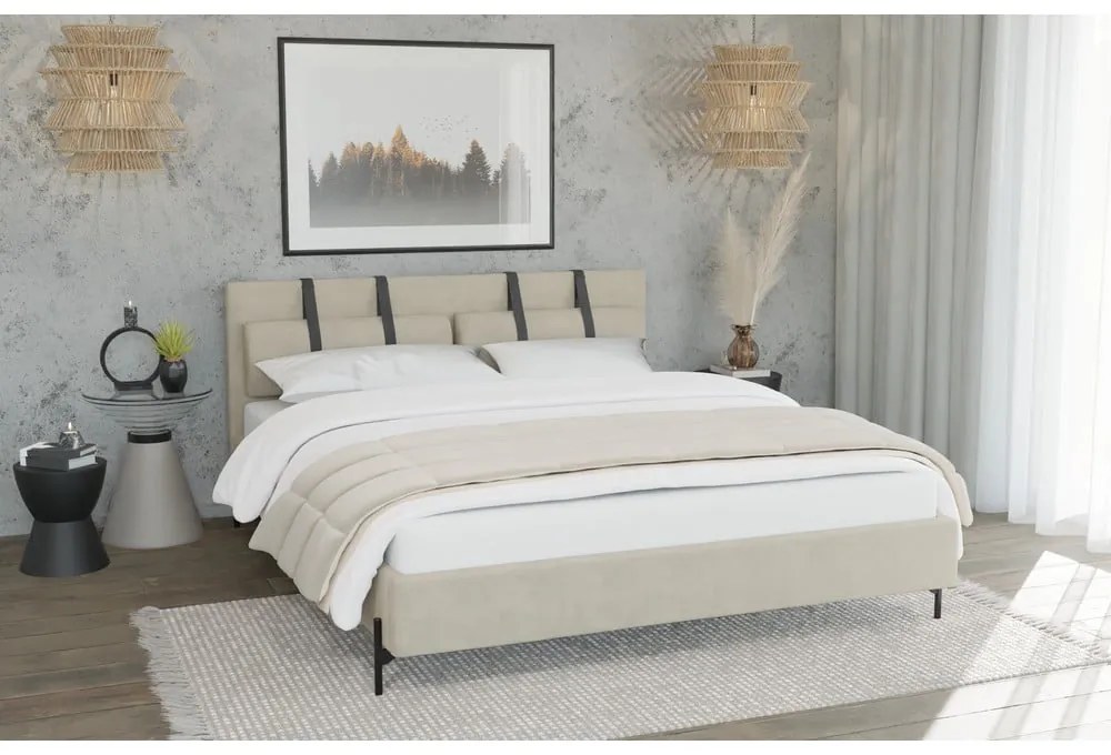 Beżowe tapicerowane łóżko ze stelażem 90x200 cm Tulsa – Ropez