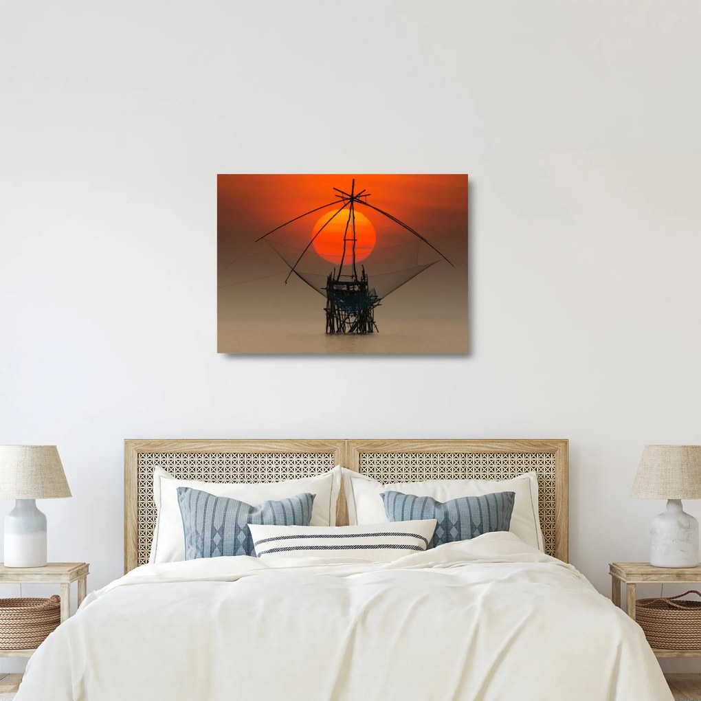 Obraz na szkle - Wschód słońca, jezioro Pakpra (70x50 cm)