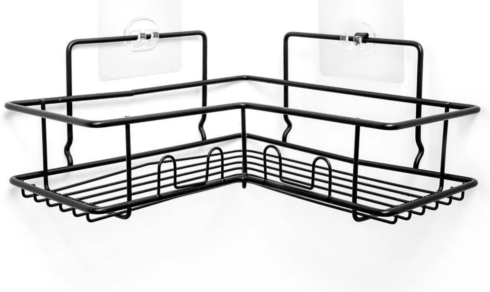 Półka łazienkowa przyklejana narożna pod prysznic metalowa (Czarna)