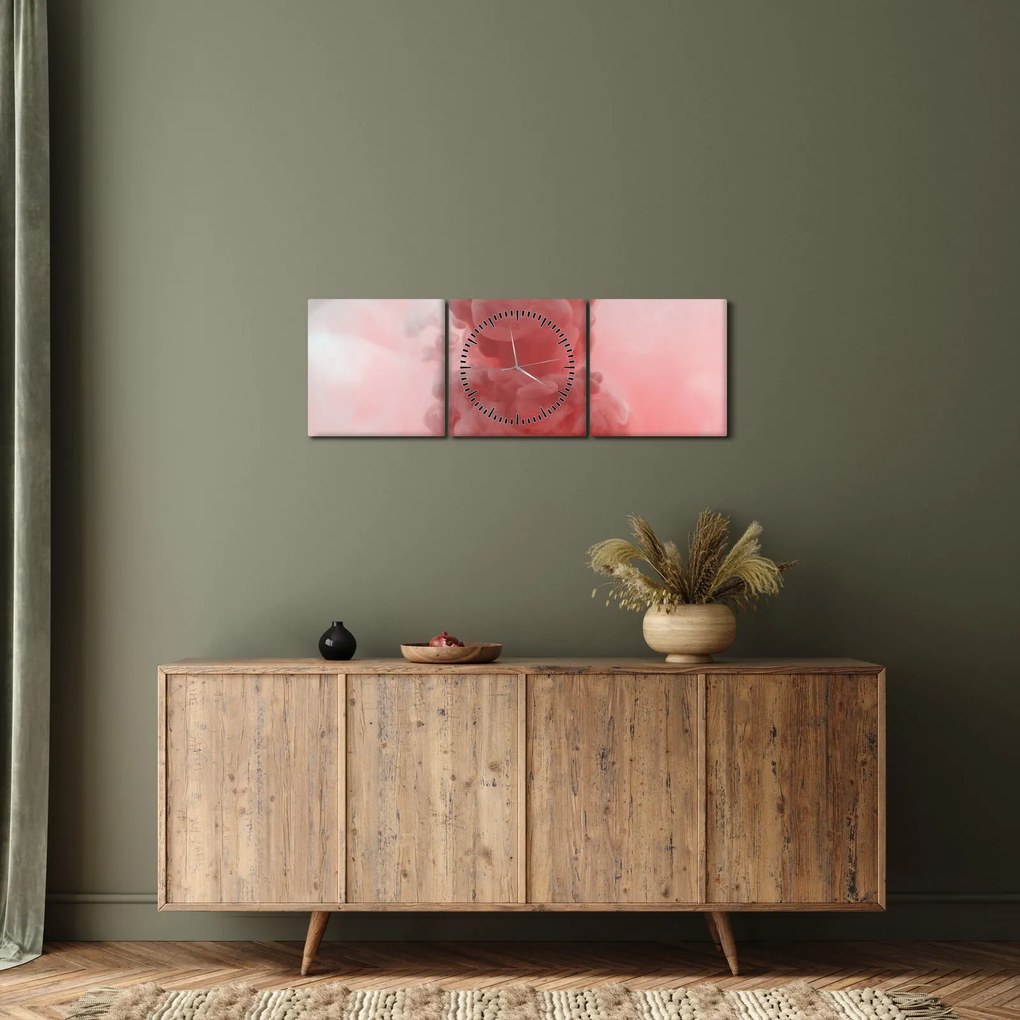 Obraz czerwonego dymu (z zegarem) (90x30 cm)