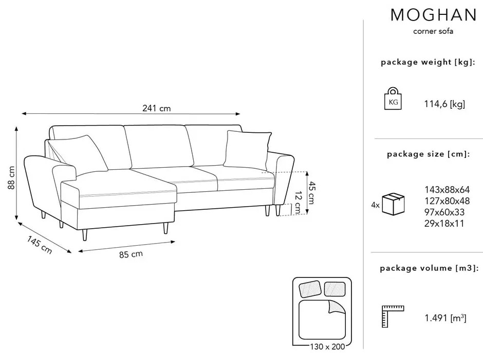 Żółty sztruksowy rozkładany narożnik Micadoni Home Moghan, lewostronny