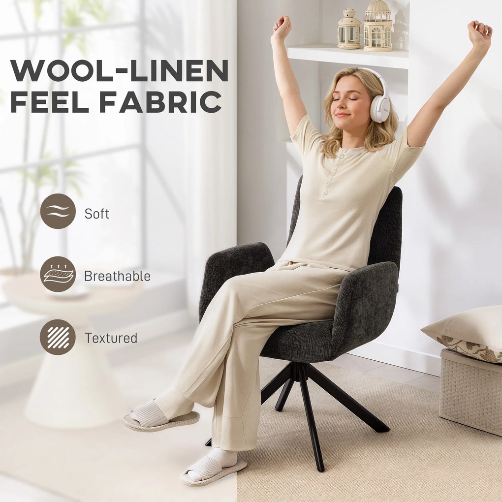 HOMCOM Fotel tapicerowany, fotel akcentowy, nowoczesny design, obrotowy, do 120 kg, czarny