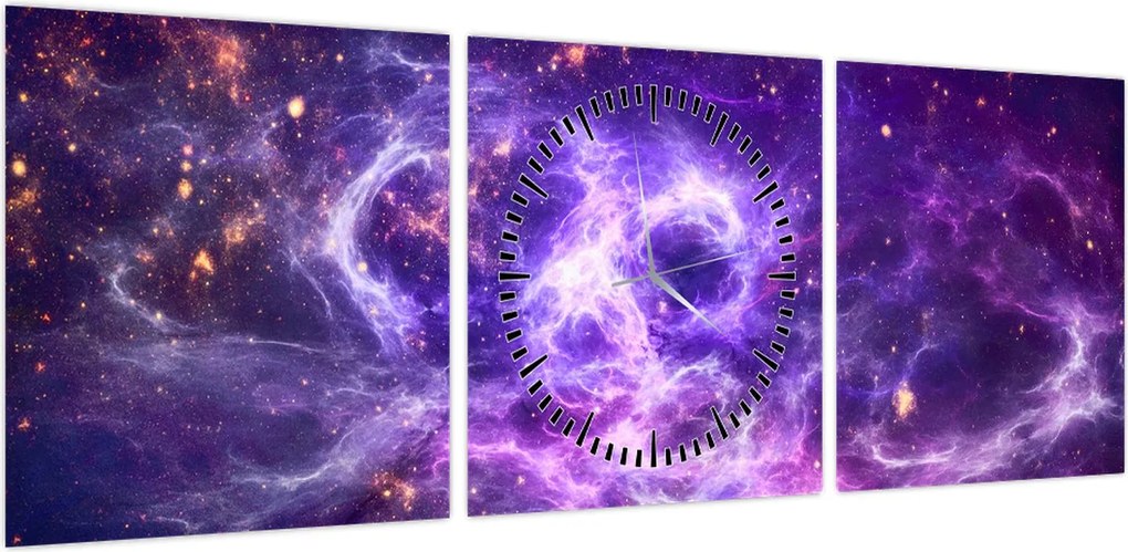 Obraz - Purple Universe (z zegarem) (90x30 cm)