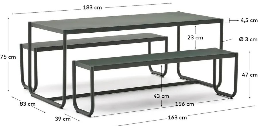 Ciemnozielony metalowy zestaw mebli ogrodowych dla 4 osób Sotil – Kave Home