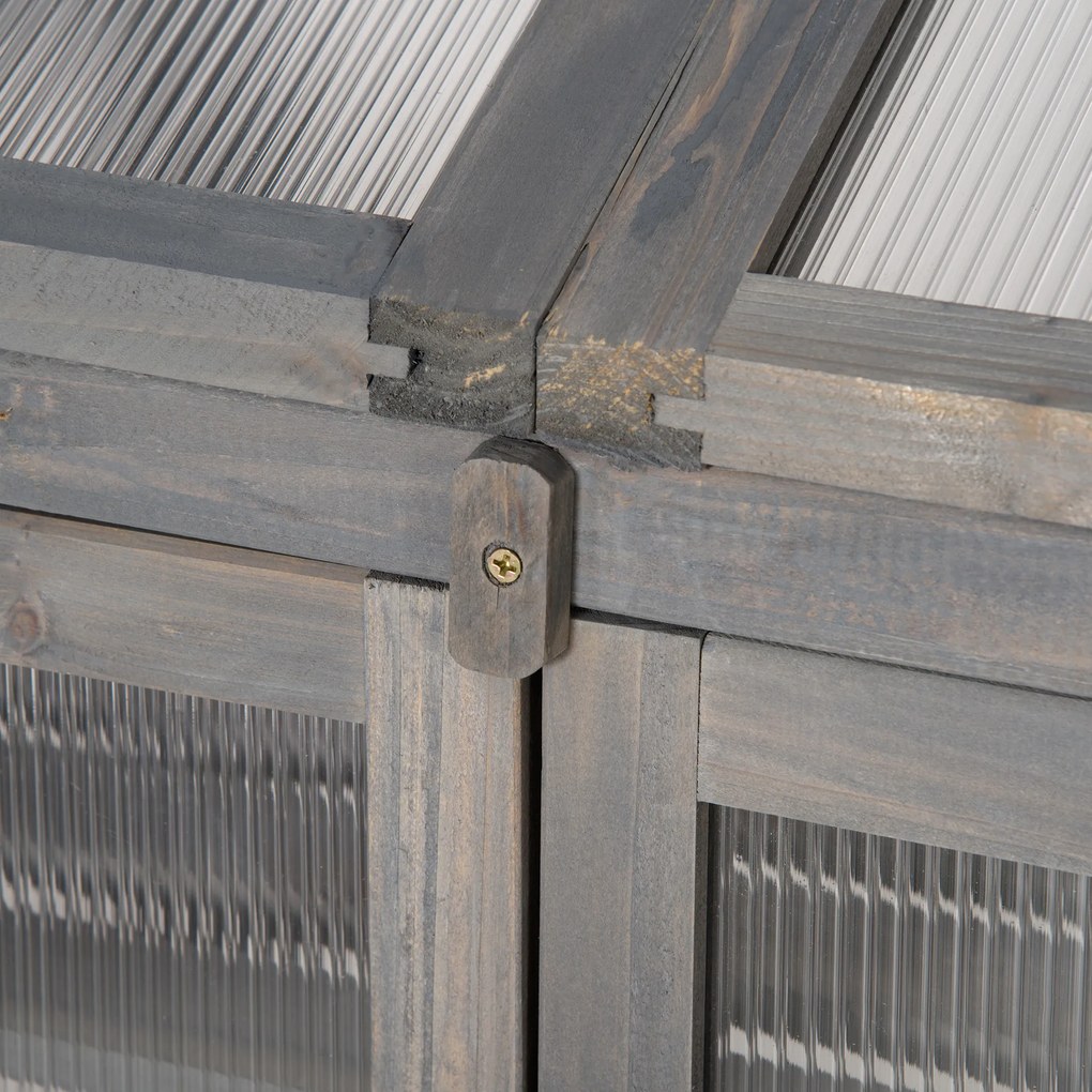 Outsunny Mini Szklarnia z Drewna, Mała Szklarnia z Oknami i Podwójnymi Drzwiami, 3 Półki, 70Dł x 50Szer x 120Wys cm, Szara