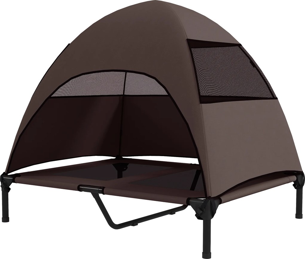 PawHut Leżanka dla Psa na Zewnątrz z Dachem, Podwyższone Łóżko dla Dużych Psów, 91 x 76 x 90 cm, Kawa