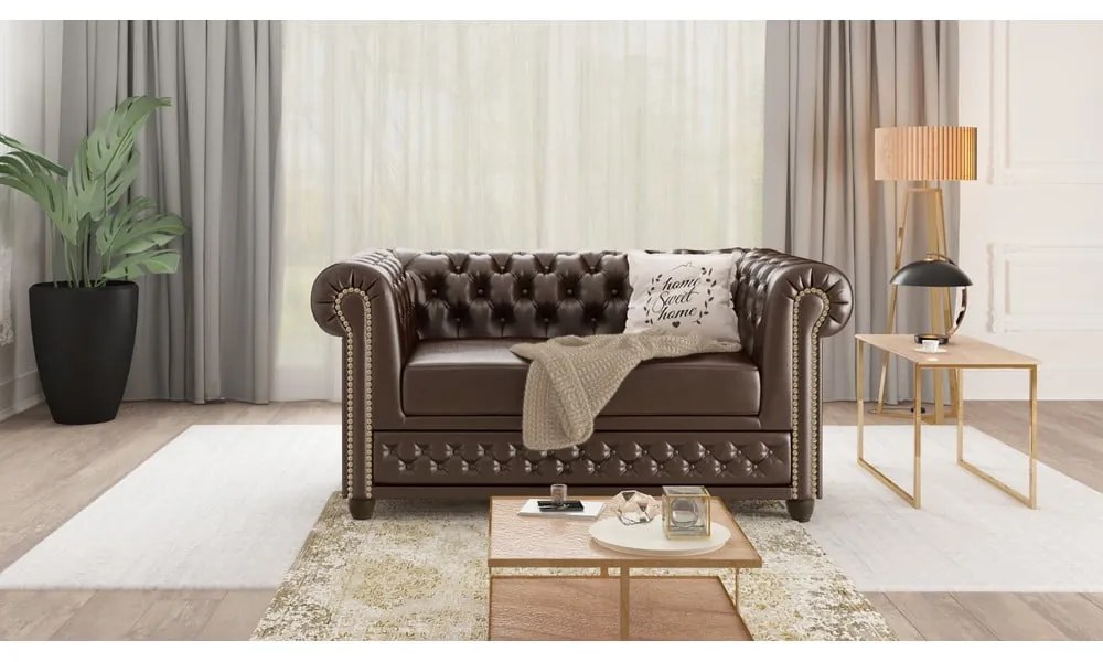 Ciemnobrązowa rozkładana sofa z imitacji skóry 148 cm York – Ropez