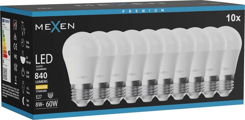 Mexen Nova 10x żarówka LED E27, G45, 8W, Ciepła - 3000K, 840 lm - L101-E27-0830-01x10