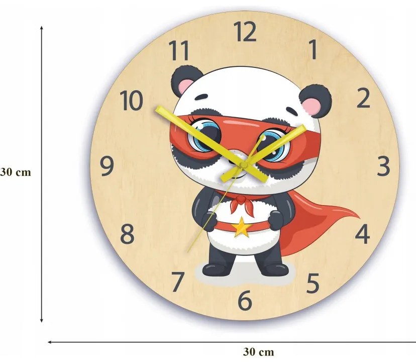 Zegar ścienny cichy do pokoju dziecięcego drewniany nowoczesny miś bohater