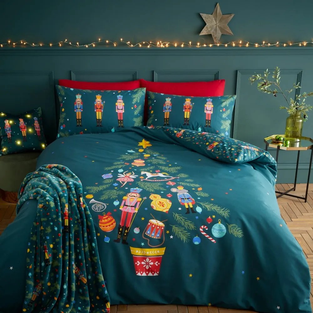 Ciemnozielona pościel dwuosobowa/przedłużona 200x200 cm Nutcracker – Catherine Lansfield