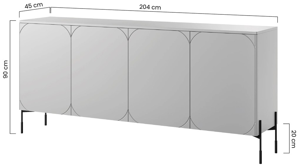 Komoda czterodrzwiowa na metalowych nogach Sonatia 200 cm - kaszmir