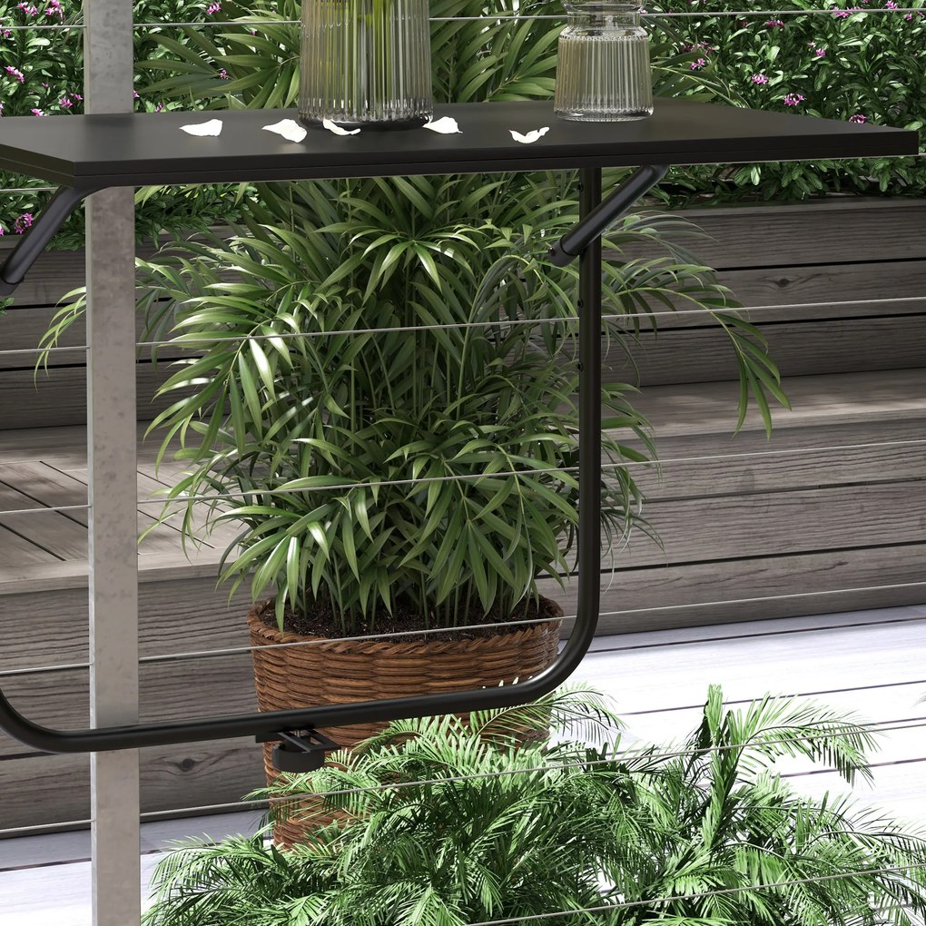 Outsunny Stolik balkonowy, dla balustrad o grubości 6-15 cm, regulowany, składany, odporny na rdzę, metal, 62x60x85,5 cm, czarny | Aosom PL