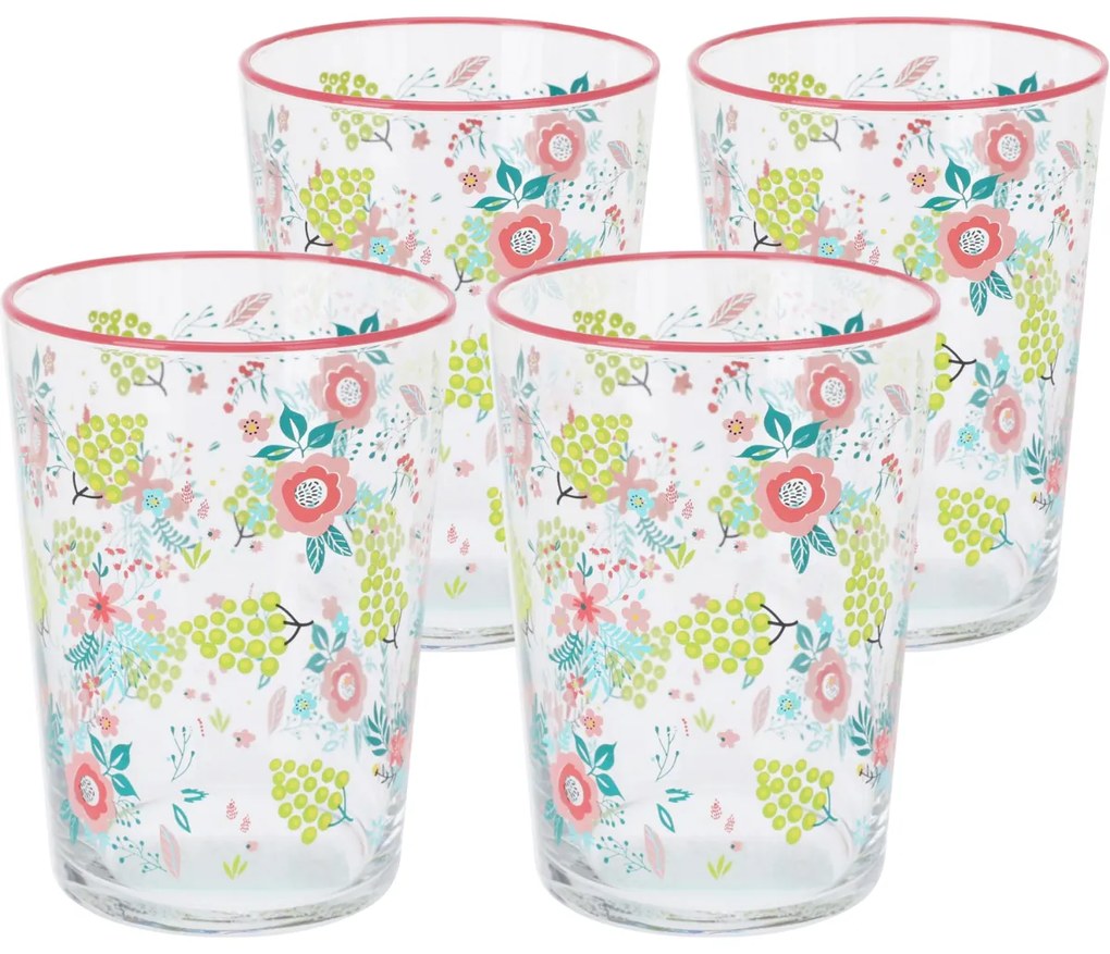 4-częściowy zestaw szklanek Flowers & Fruits510 ml, różowy