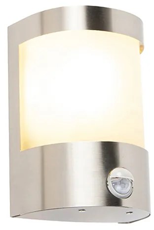 Zewnetrzna Nowoczesna lampa ścienna zewnętrzna ze stali nierdzewnej z czujnikiem ruchu IP44 - Mira Nowoczesny Oswietlenie zewnetrzne
