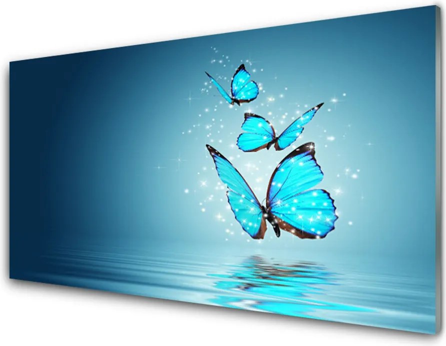 Panel Szklany Błękitne Motyle nad Taflą Wody