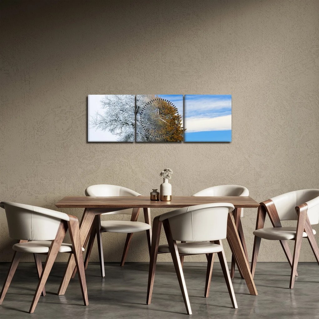 Obraz - Zmiana pór roku (z zegarem) (90x30 cm)