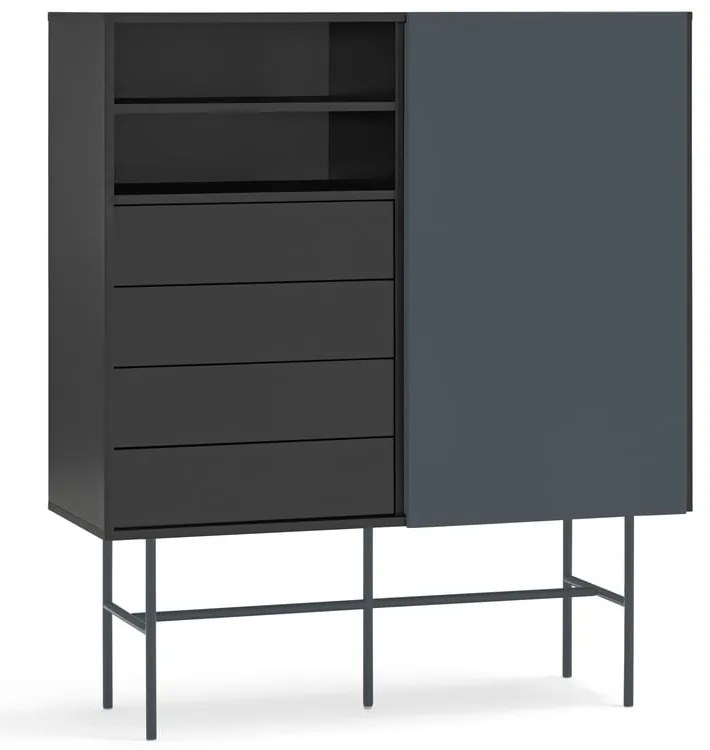 Czarno-antracytowa wysoka komoda z drzwiami przesuwnymi 120x140 cm Nube – Teulat