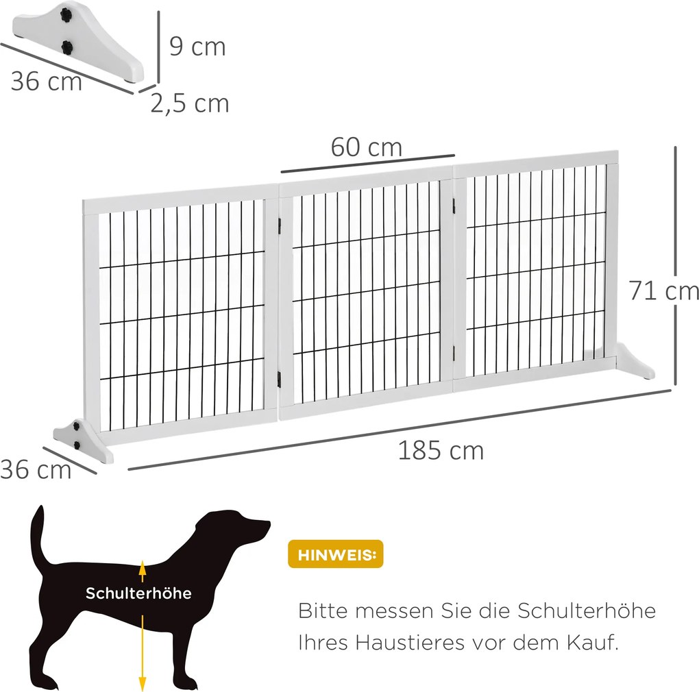 PawHut Barierka Ochronna dla Psów Drewniana Bramka Biała Sosnowa 185x36x71cm | Aosom PL