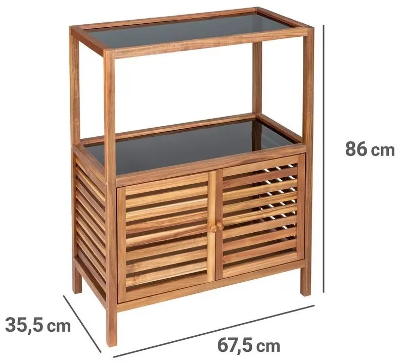 Regał łazienkowy z szafką z drewna akacji FONDI, wys. 86 cm