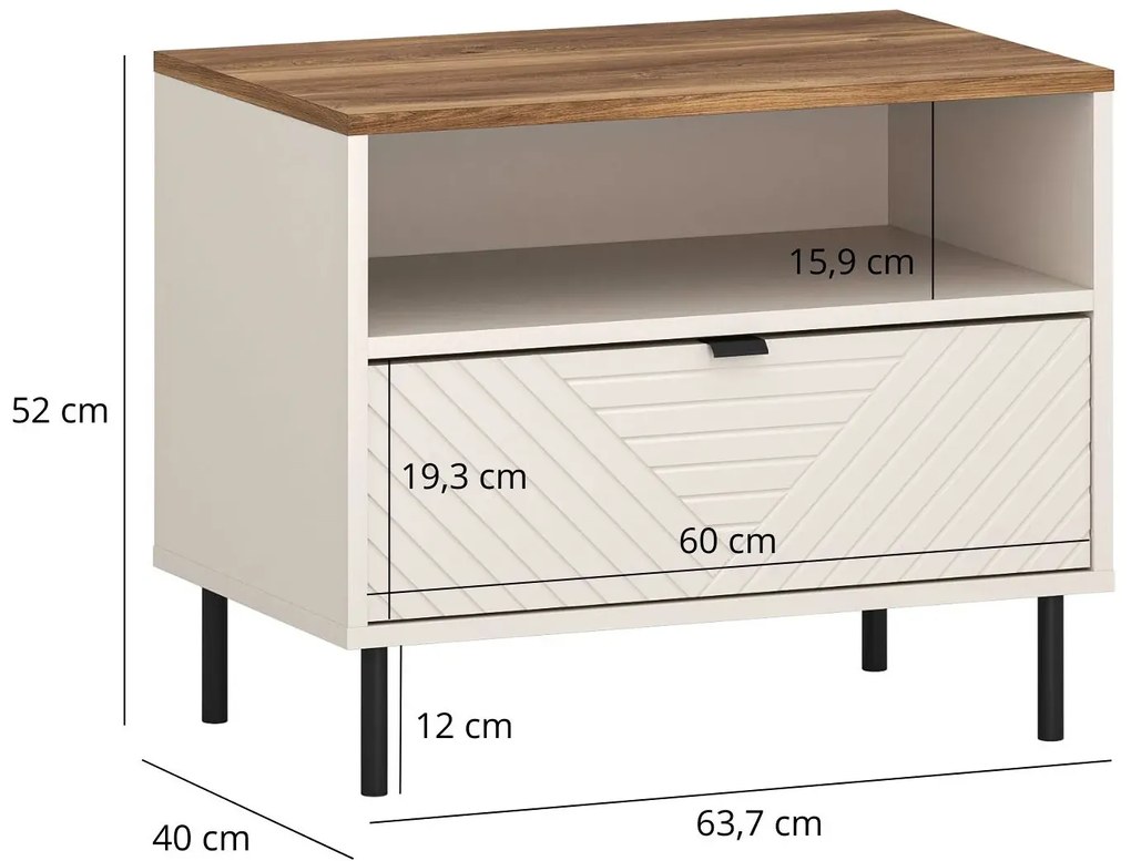 Szafka nocna z szufladą na nóżkach kaszmir + dąb castello D5-P55