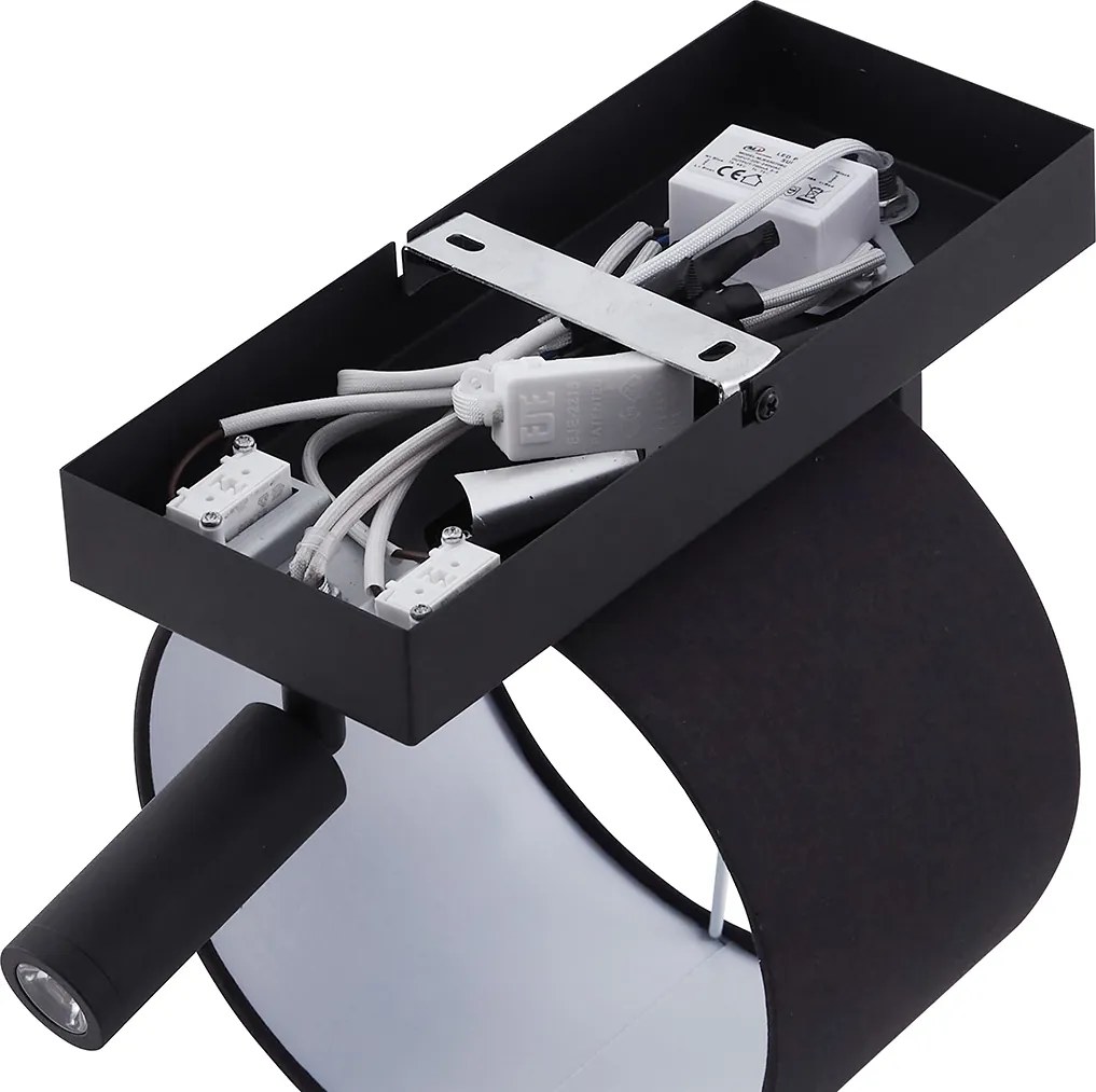 Nowoczesna lampa ścienna czarna okrągła z lampką do czytania - Puglia