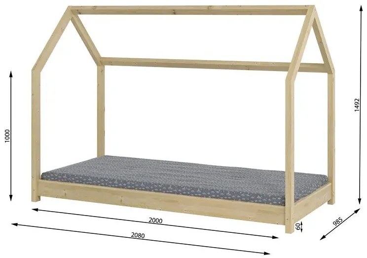 Drewniane łóżko dziecięce domek Liver 90x200 - sosna