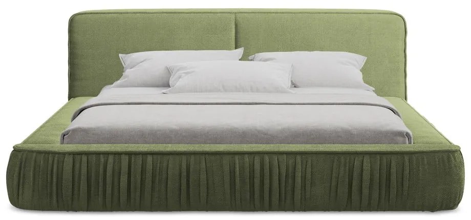 Zielone tapicerowane łóżko dwuosobowe ze schowkiem i stelażem 180x200 cm Keoni – Makamii