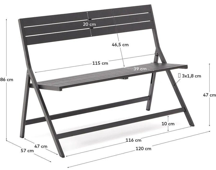 Czarna metalowa ławka ogrodowa Torreta – Kave Home