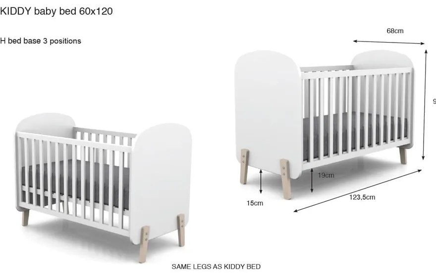Łóżeczko dziecięce Vipack Kiddy, 60x120 cm