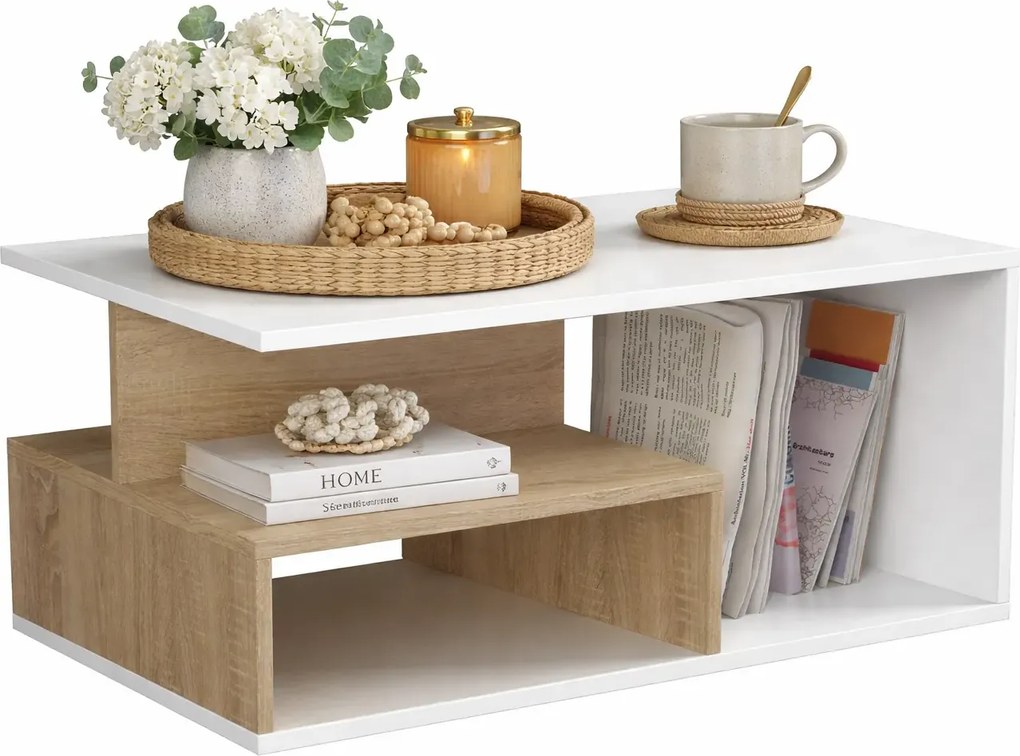 Designerska nowoczesna ława biały+dąb sonoma B7-W66