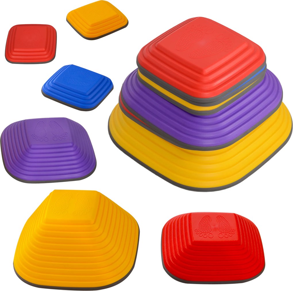AIYAPLAY Kamienie do Balansowania dla Dzieci, 6 Sztuk, Antypoślizgowe, Na Przeszkody, Do Rozwoju Motorycznego, Plastikowe, Kolorowe