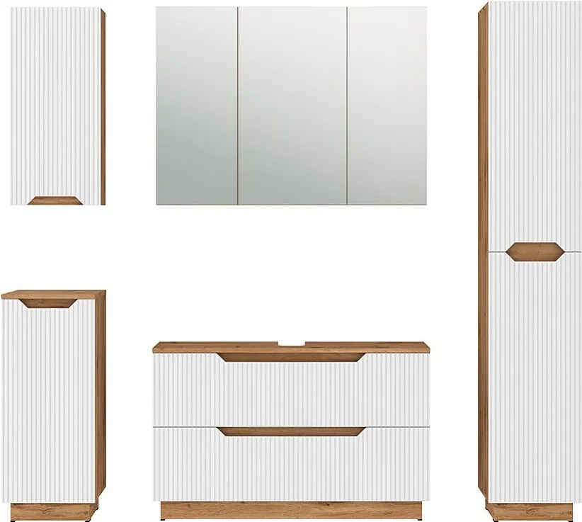 Zestaw mebli łazienkowych dąb/białe paski 99.4x32x62.5 lotta