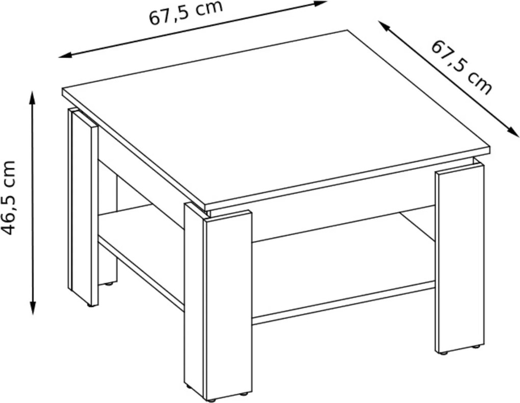Ława Kwadratowa z Półką do Salonu MIRLO 67,5 cm Dąb sonoma Nowoczesna