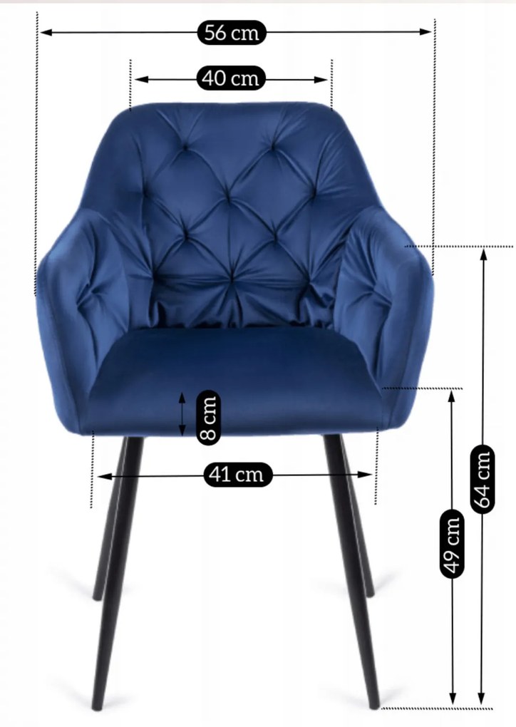 Krzesło Tapicerowane do Salonu VIKI Granatowe Welurowe Nowoczesne Loft