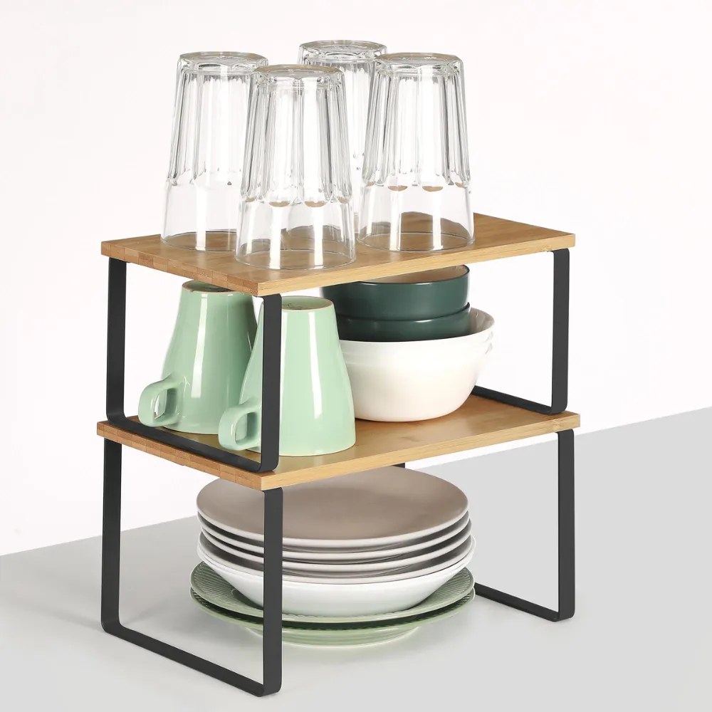 SongmicsHome Zestaw bambusowych organizerów CEZAR, 2 szt., brązowa/czarna