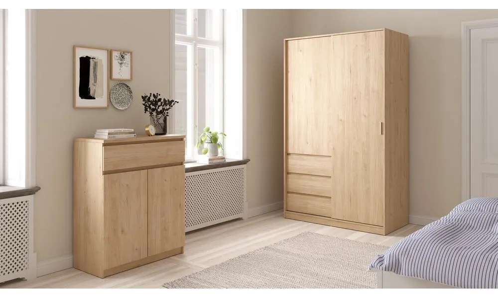Szafa w dekorze dębu z drzwiami przesuwnymi w naturalnym kolorze 119x200x60 cm Naia – Tvilum