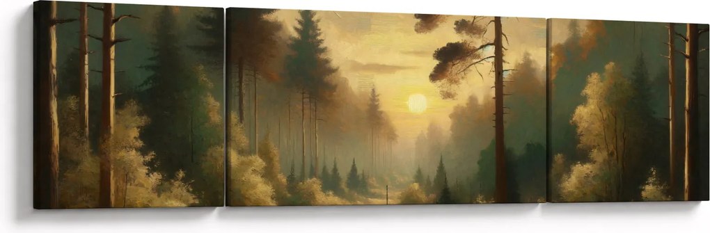 Obraz - Słońce świecące przez las (170x50 cm)
