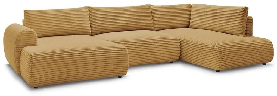 Musztardowy sztruksowy rozkładany/ze schowkiem narożnik (prawostronny/w kształcie litery U) Lucien – Bobochic Paris