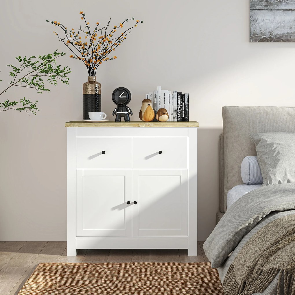 HOMCOM Komoda z dużą ilością miejsca, sideboard z drzwiami Soft-Close, 2 szuflady, regulowana półka, Biały